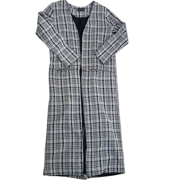 ASTR Black Cream Plaid Long Line Classic Preppy Open‎ Front Duster Jacket Coat S - Picture 8 of 16